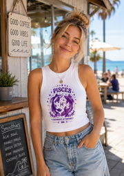 Pisces Zodiac Crop Tank Top β Purple Astrological Fish Racerback